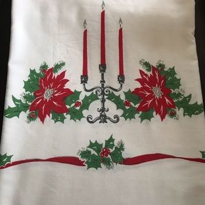 Vintage holiday candles & poinsettias tablecloth